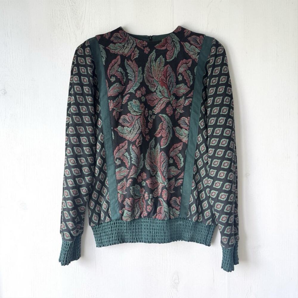 Robbie Sport Women's Floral Knit Sweater Crew Neck Long Sleeve Pullover Tapestry